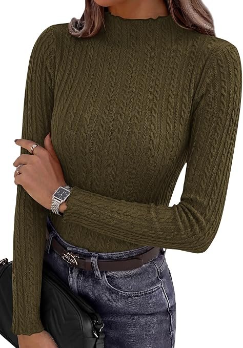 PRETTYGARDEN Women's Mock Neck Long Sleeve Top - Alternative color or back view