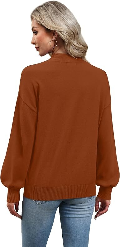 WIHOLL Women's Mock Neck Puff Sleeve Sweater - Alternative color or back view